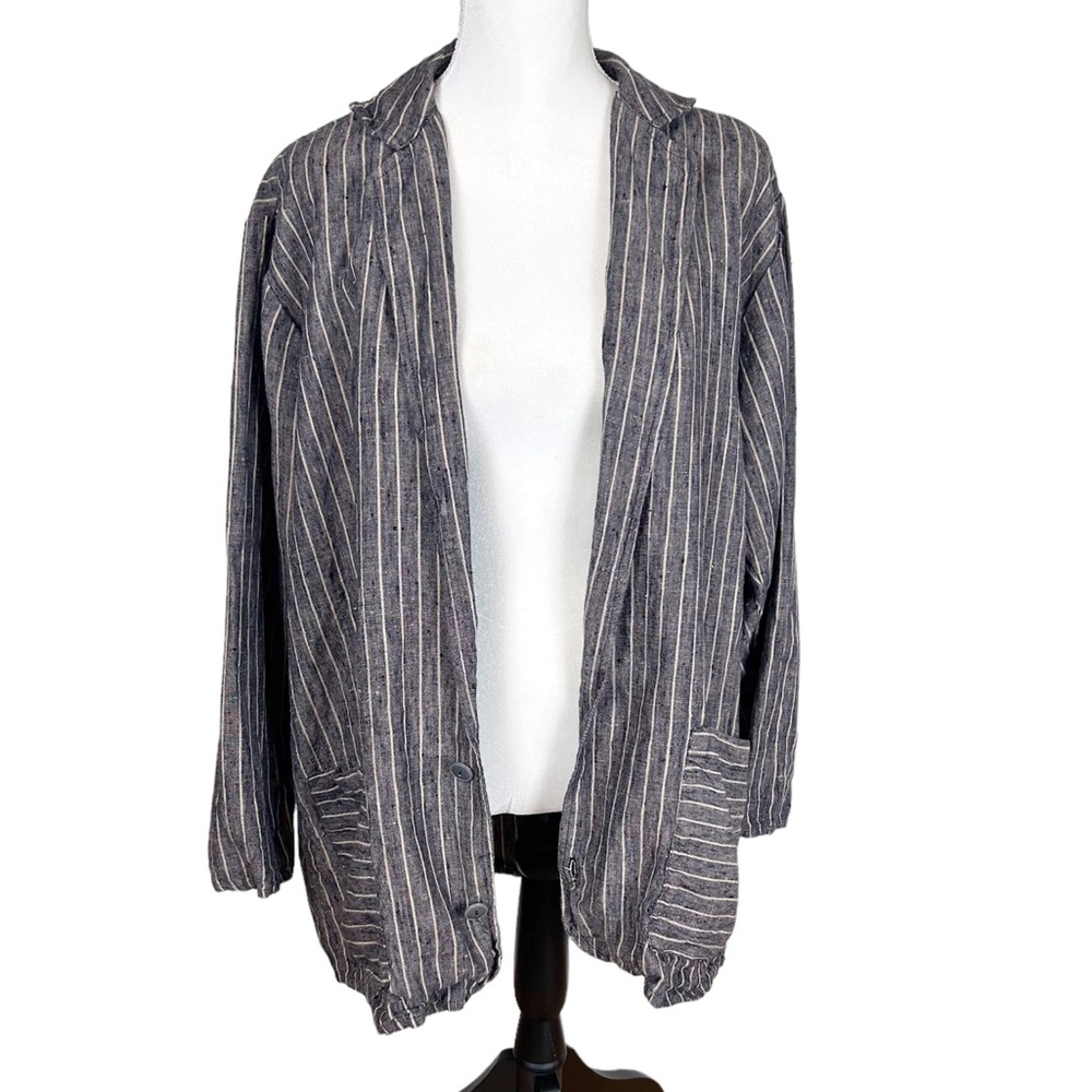 FLAX gray and beige stripe oversized linen blazer